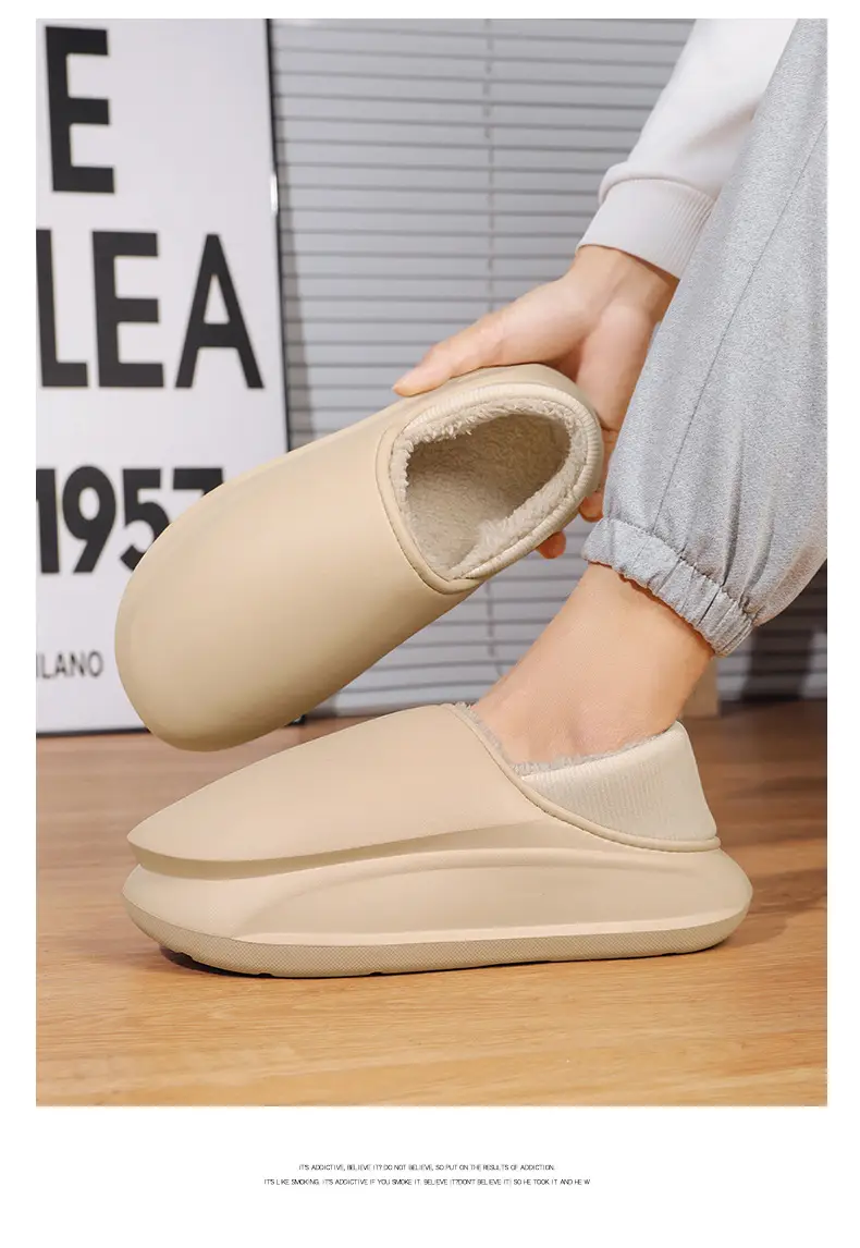Winter Home thick bottom shit feeling all-inclusive cotton slippers men's Korean-style fashion casual fleece-lined warm cotton shoes couple — feature 13