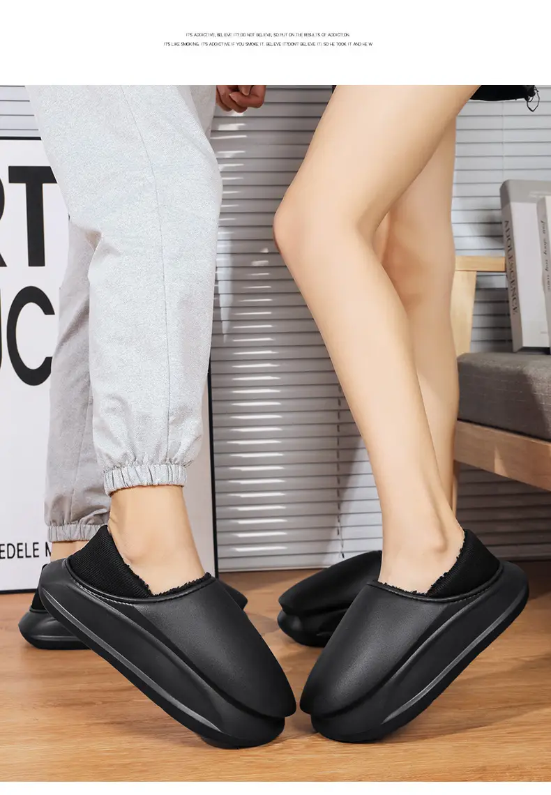 Winter Home thick bottom shit feeling all-inclusive cotton slippers men's Korean-style fashion casual fleece-lined warm cotton shoes couple — feature 15