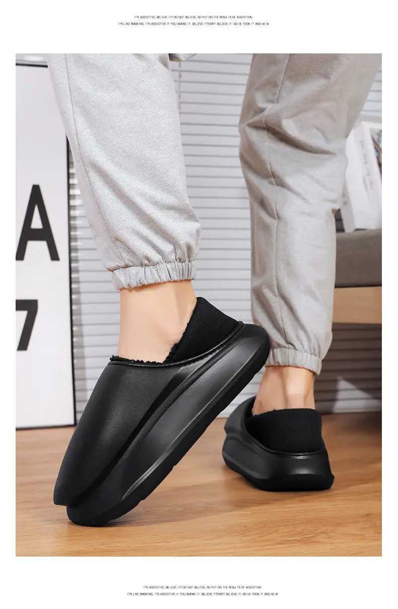 Winter Home thick bottom shit feeling all-inclusive cotton slippers men's Korean-style fashion casual fleece-lined warm cotton shoes couple — feature 18