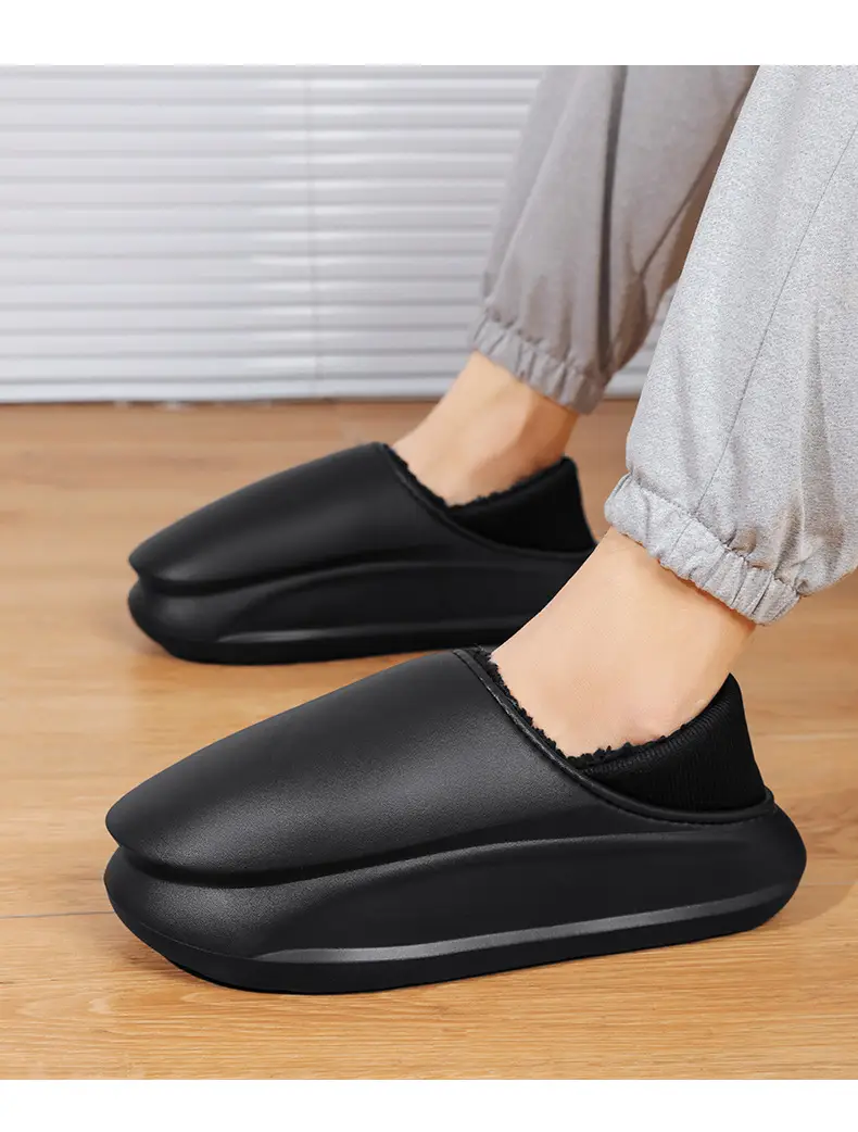 Winter Home thick bottom shit feeling all-inclusive cotton slippers men's Korean-style fashion casual fleece-lined warm cotton shoes couple — feature 19
