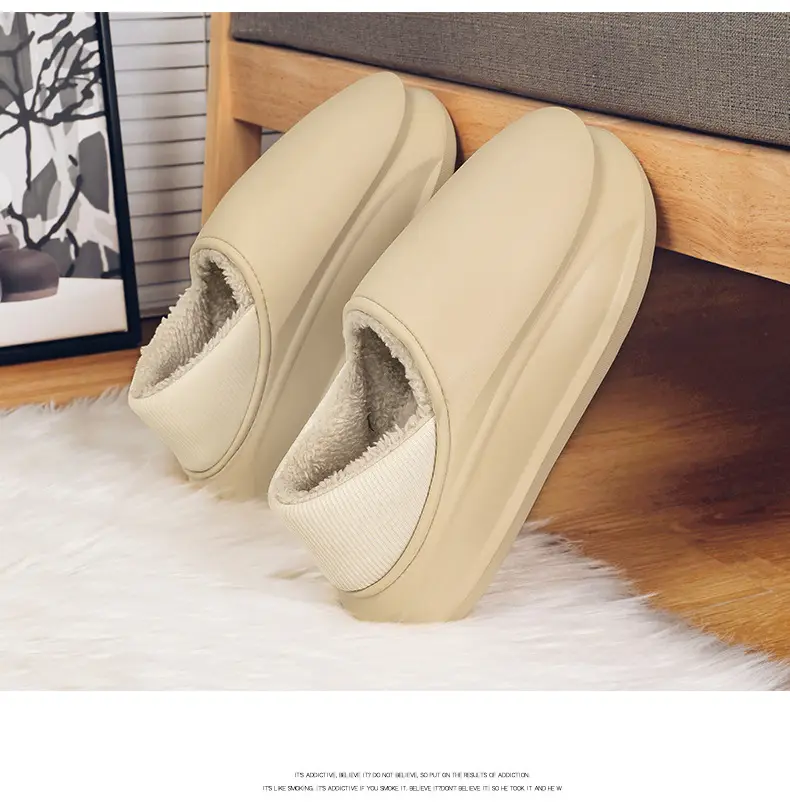 Winter Home thick bottom shit feeling all-inclusive cotton slippers men's Korean-style fashion casual fleece-lined warm cotton shoes couple — feature 21