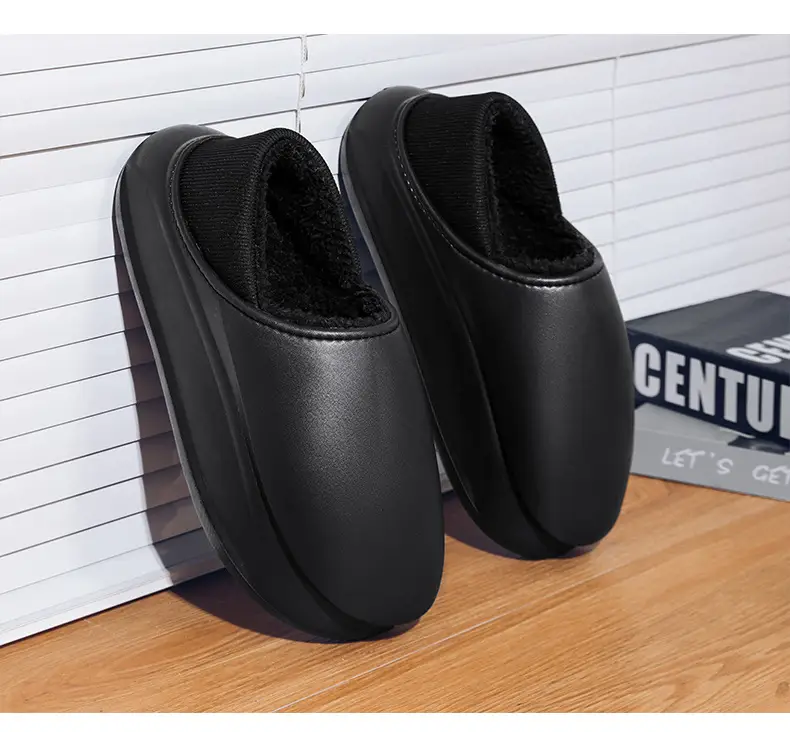 Winter Home thick bottom shit feeling all-inclusive cotton slippers men's Korean-style fashion casual fleece-lined warm cotton shoes couple — feature 22
