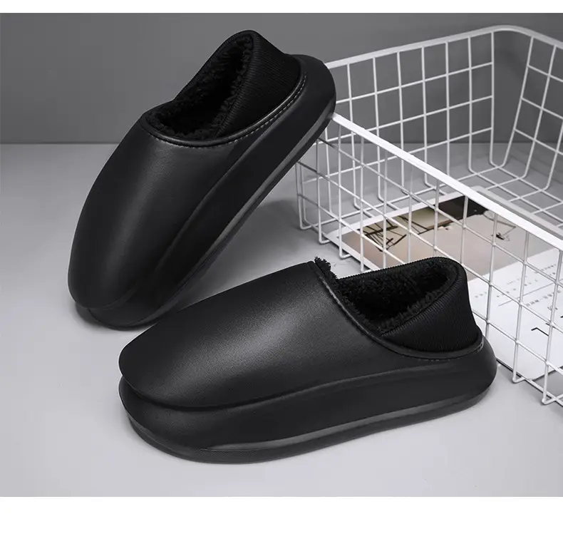 Winter Home thick bottom shit feeling all-inclusive cotton slippers men's Korean-style fashion casual fleece-lined warm cotton shoes couple — feature 23