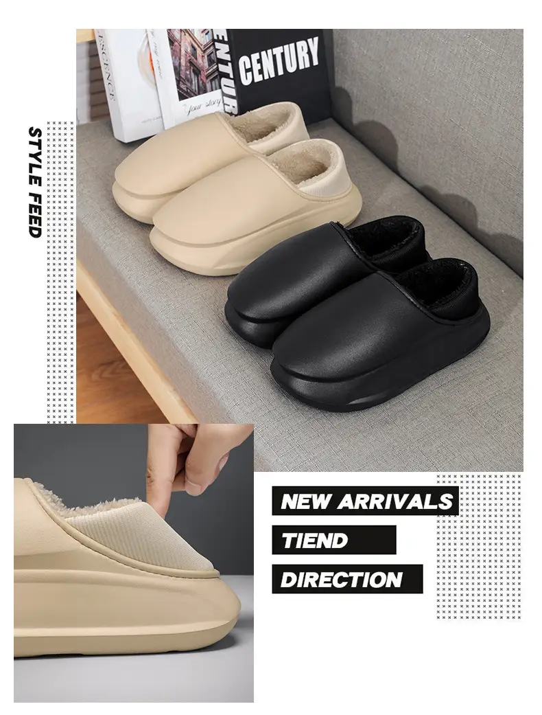 Winter Home thick bottom shit feeling all-inclusive cotton slippers men's Korean-style fashion casual fleece-lined warm cotton shoes couple — feature 3