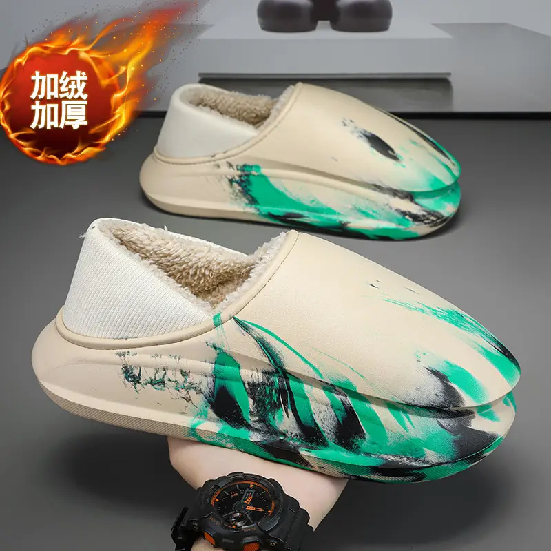 Cotton shoes winter fleece-lined warm indoor and outdoor cotton slippers men's cross-border plus size casual waterproof outdoor couple cotton slippers - Image 2