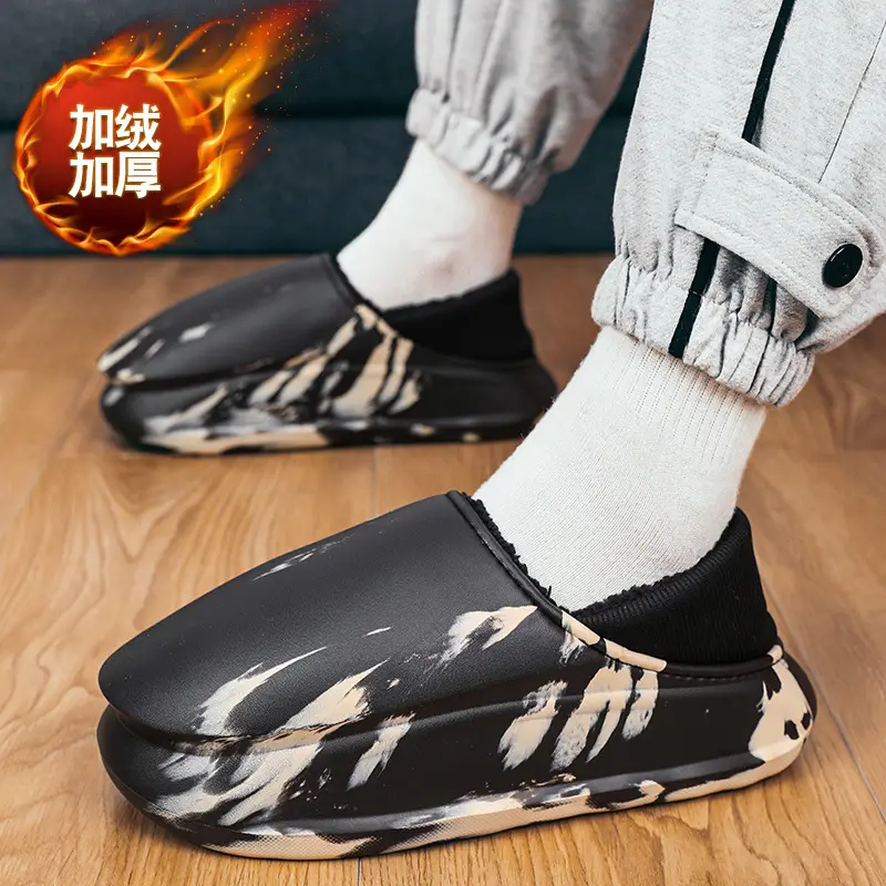 Cotton shoes winter fleece-lined warm indoor and outdoor cotton slippers men's cross-border plus size casual waterproof outdoor couple cotton slippers - Image 4