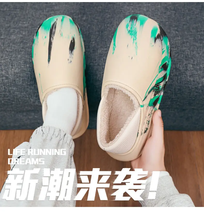 Cotton shoes winter fleece-lined warm indoor and outdoor cotton slippers men's cross-border plus size casual waterproof outdoor couple cotton slippers — feature 6