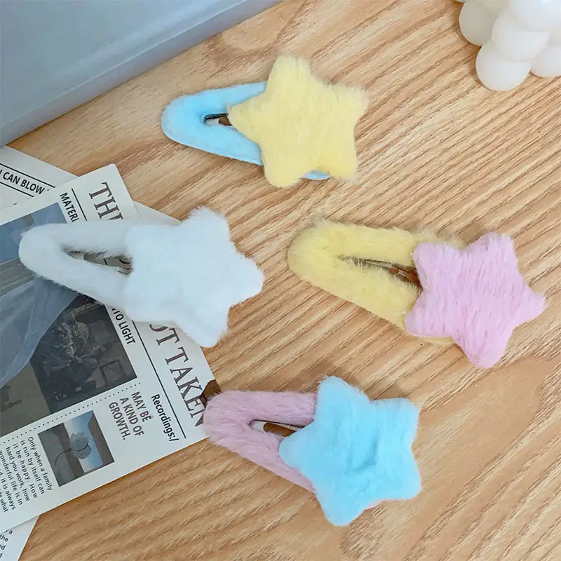 Pink Plush Star Hairpin Clip for Girls