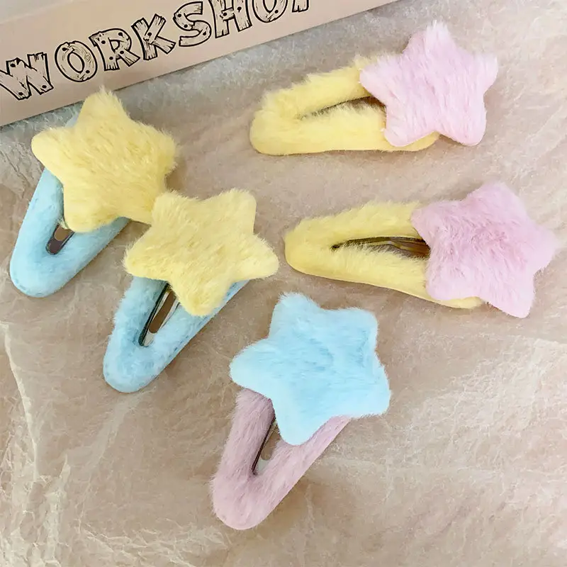 Pink Plush Star Hairpin Clip for Girls