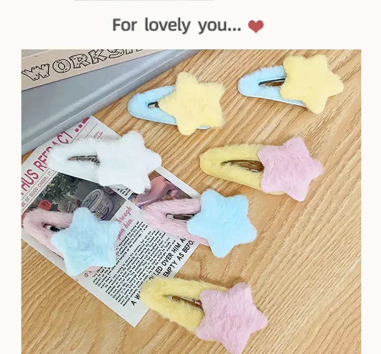 Pink Plush Star Hairpin Clip for Girls — feature 6