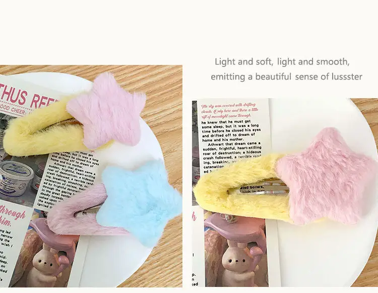 Pink Plush Star Hairpin Clip for Girls — feature 8
