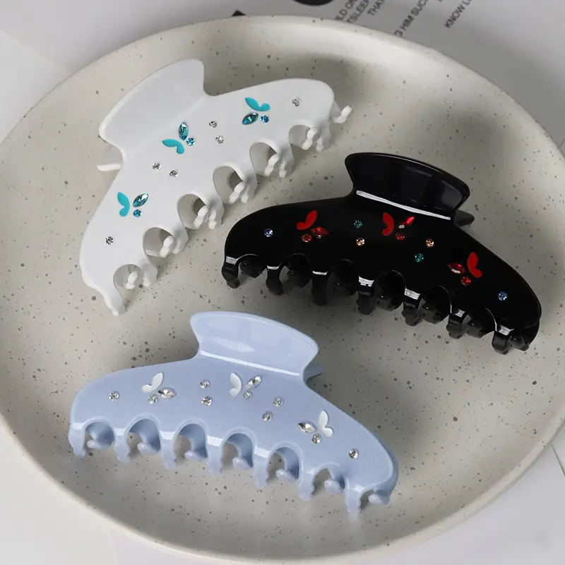 New Acetic Acid Rhinestone Butterfly Hair Clips for Women - Image 3