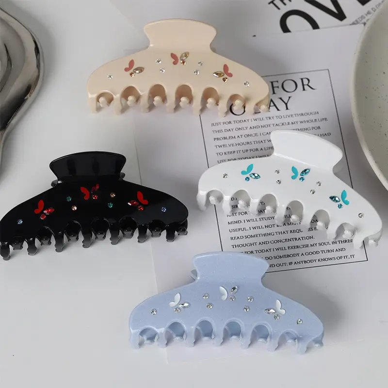New Acetic Acid Rhinestone Butterfly Hair Clips for Women - Image 4