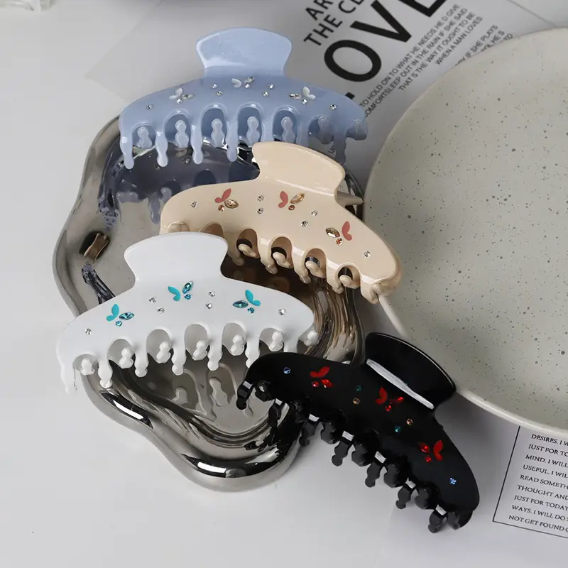 New Acetic Acid Rhinestone Butterfly Hair Clips for Women - Image 6