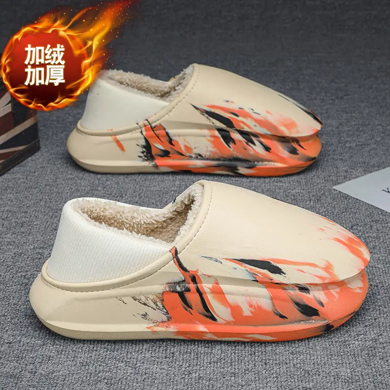 Waterproof cotton shoes men's cotton slippers bag heel winter indoor home thick-soled warm wool slippers cross-border casual cotton shoes - Image 3