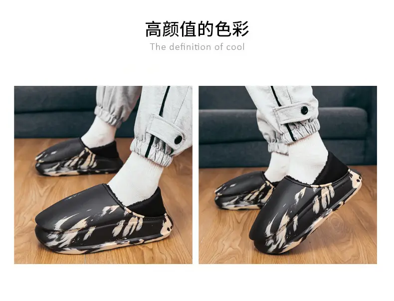 Waterproof cotton shoes men's cotton slippers bag heel winter indoor home thick-soled warm wool slippers cross-border casual cotton shoes — feature 23