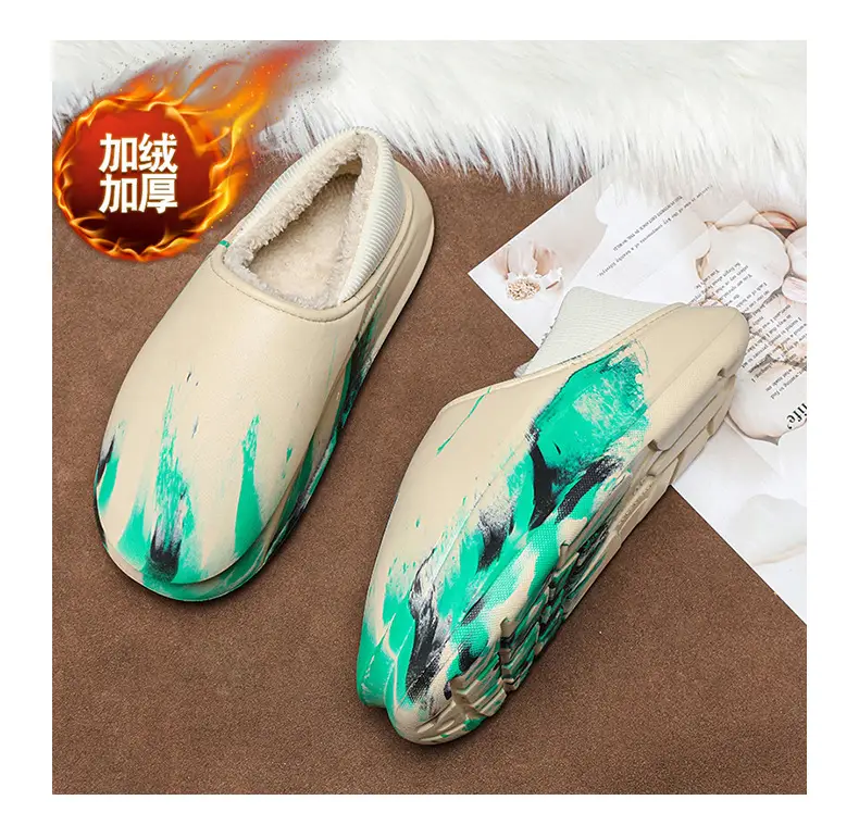 Waterproof cotton shoes men's cotton slippers bag heel winter indoor home thick-soled warm wool slippers cross-border casual cotton shoes — feature 25