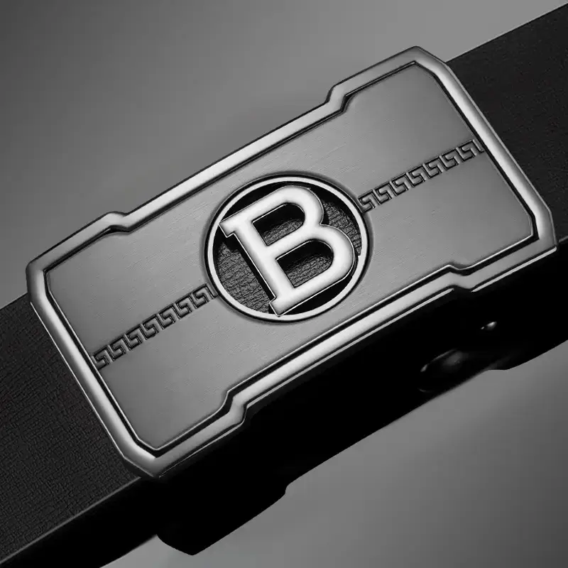 Men's Gold Logo Leather Belt with Automatic Buckle - Image 2