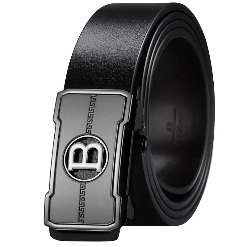 Men's Gold Logo Leather Belt with Automatic Buckle - Image 5