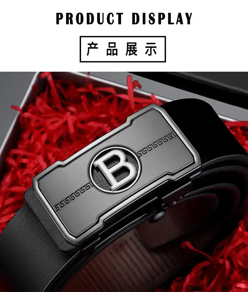 Men's Gold Logo Leather Belt with Automatic Buckle — feature 15