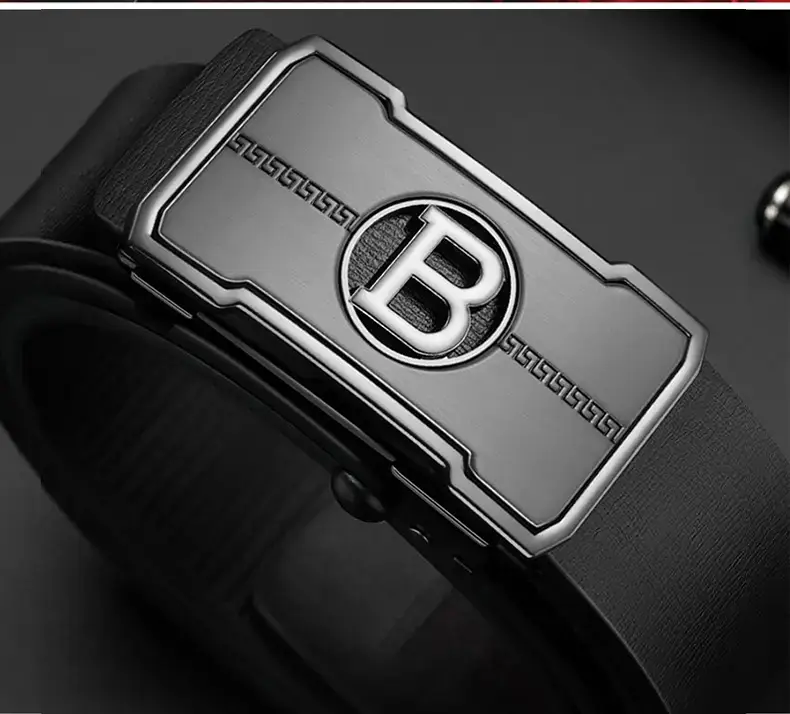 Men's Gold Logo Leather Belt with Automatic Buckle — feature 16
