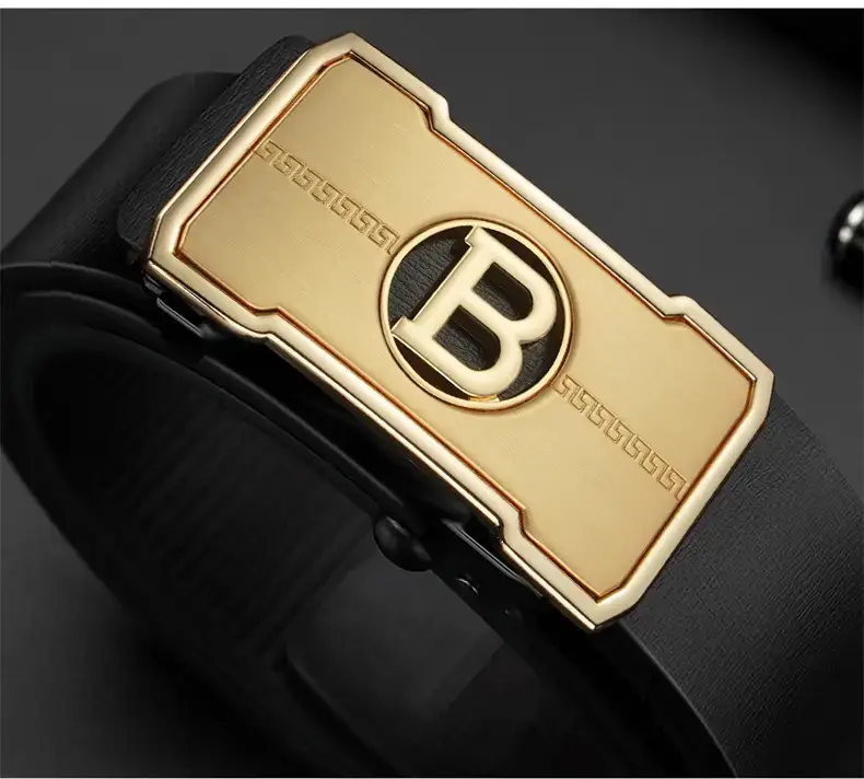 Men's Gold Logo Leather Belt with Automatic Buckle — feature 19