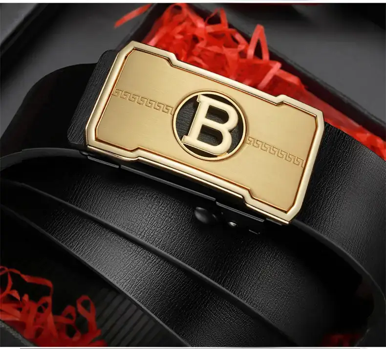Men's Gold Logo Leather Belt with Automatic Buckle — feature 20