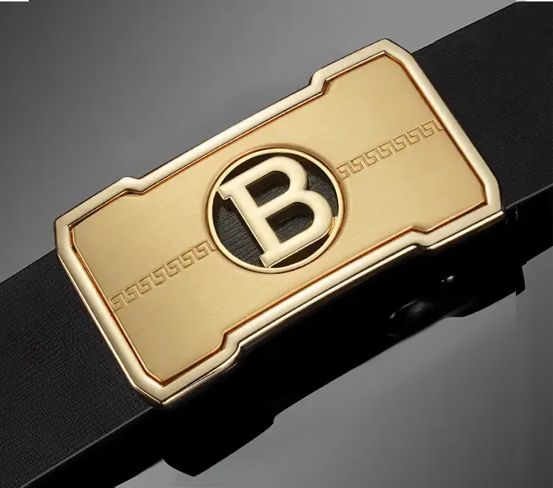 Men's Gold Logo Leather Belt with Automatic Buckle — feature 21