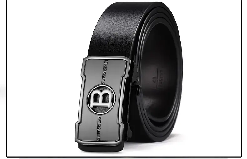 Men's Gold Logo Leather Belt with Automatic Buckle — feature 8