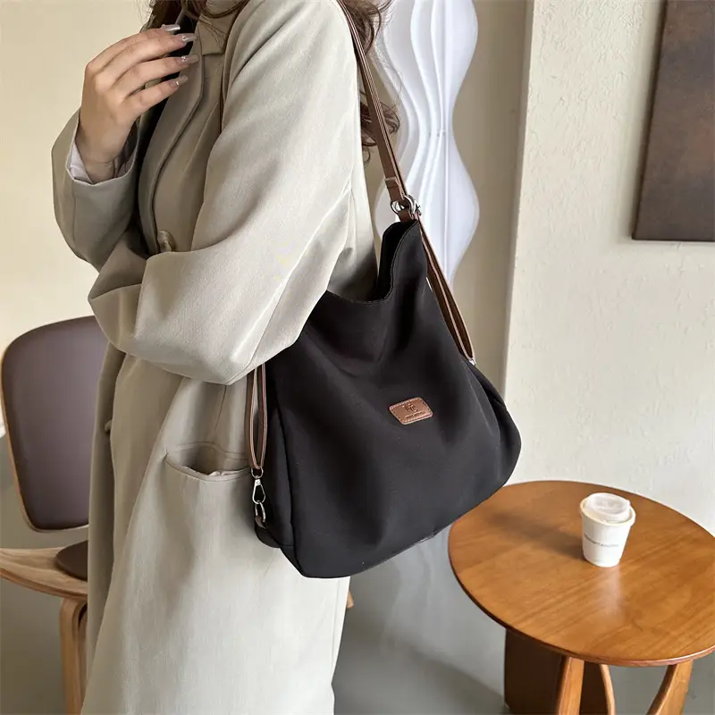 Black Canvas Shoulder Tote Bag for Women 2023 - Image 4