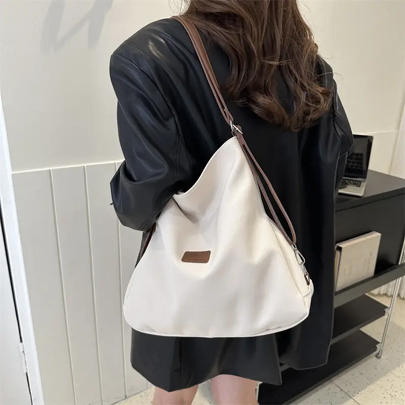 Black Canvas Shoulder Tote Bag for Women 2023 - Image 5