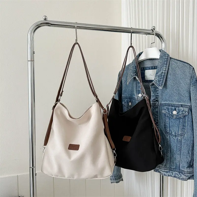 Black Canvas Shoulder Tote Bag for Women 2023 - Image 6