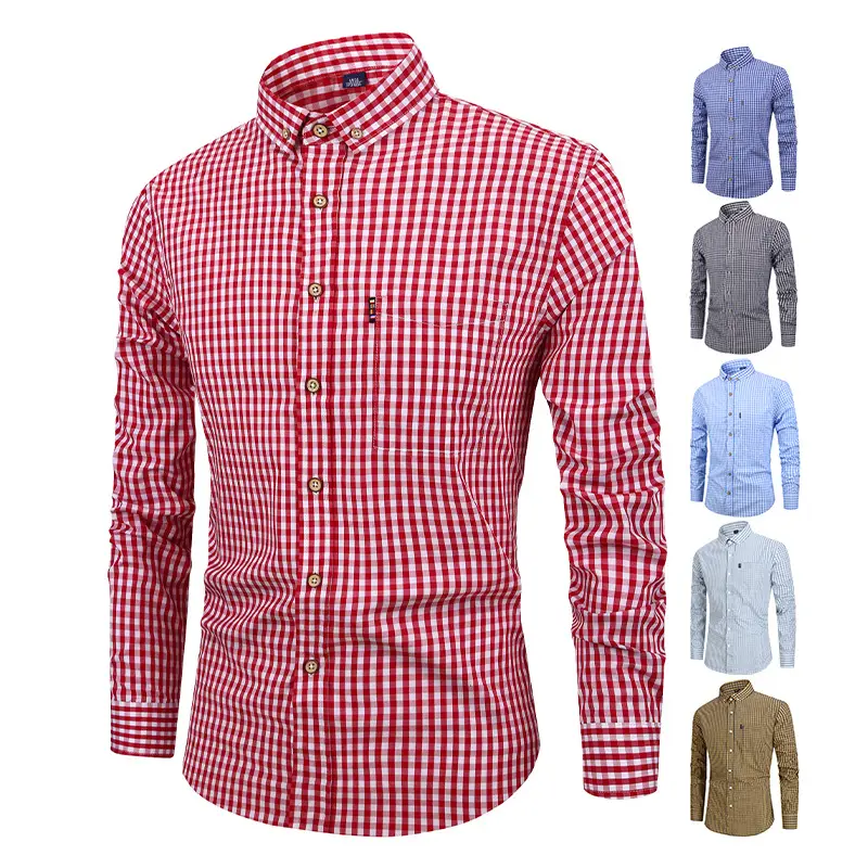 Men's Red Long Sleeve Button-Down Shirt - Image 29