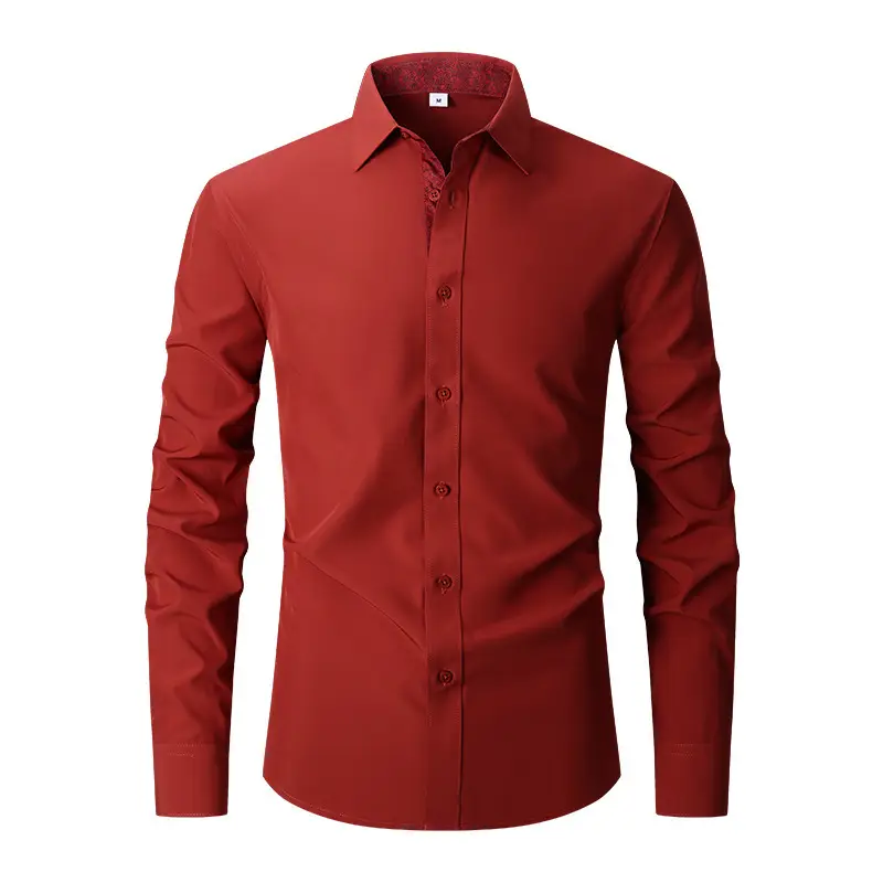 Men's Red Long Sleeve Button-Down Shirt - Image 12