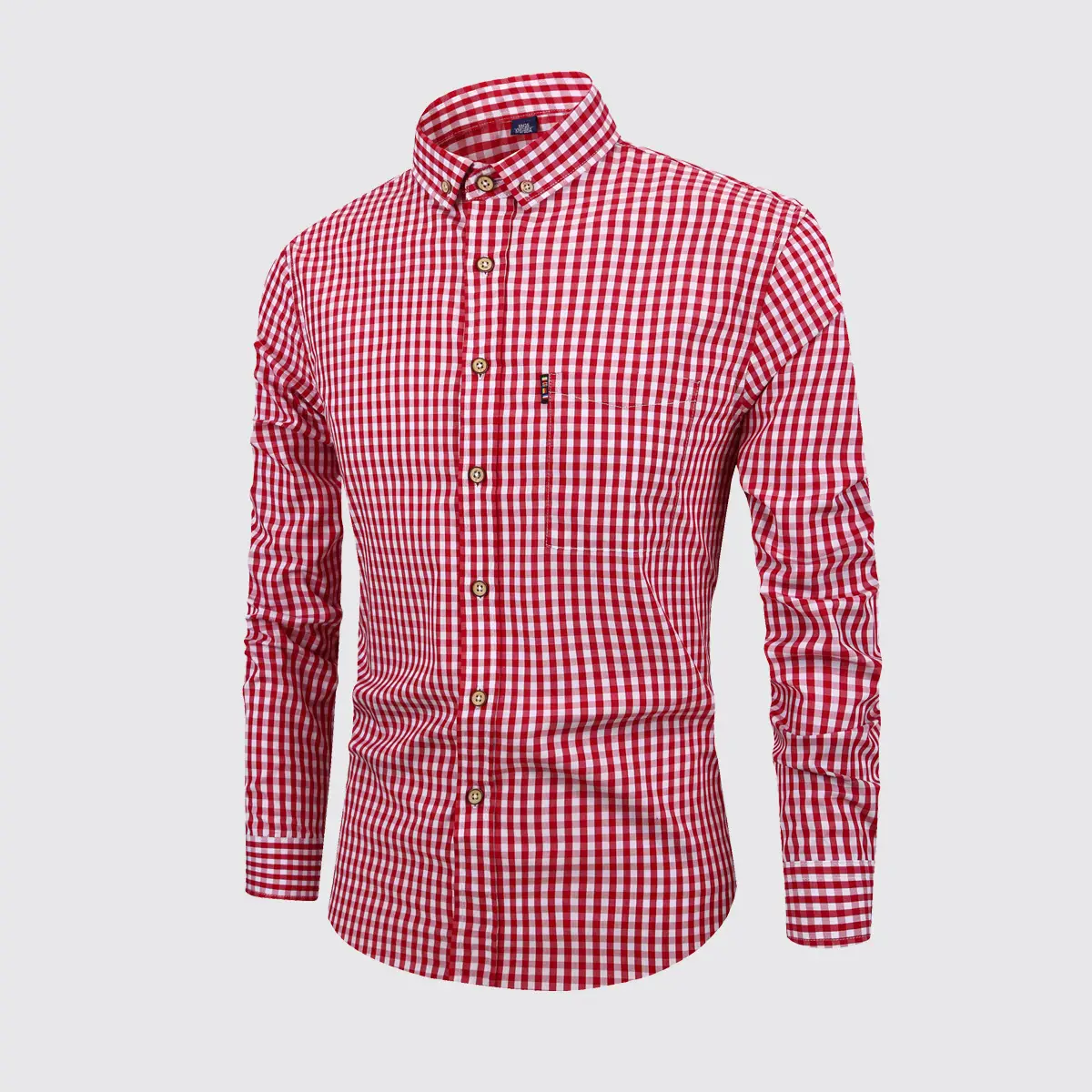 Men's Red Long Sleeve Button-Down Shirt - Image 2