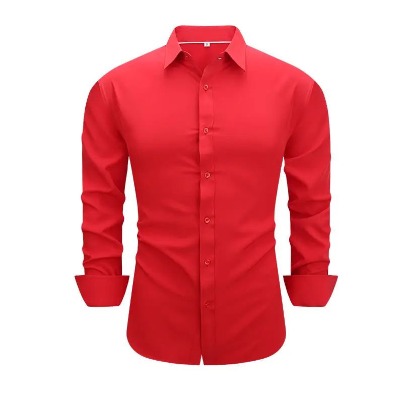 Men's Red Long Sleeve Button-Down Shirt - Image 20