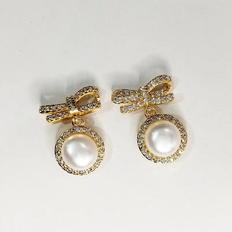 Natural Freshwater Bow Pearl Earrings for Women - Image 10