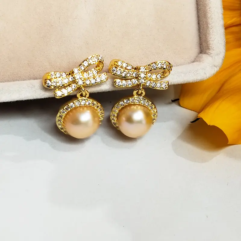 Natural Freshwater Bow Pearl Earrings for Women - Image 2