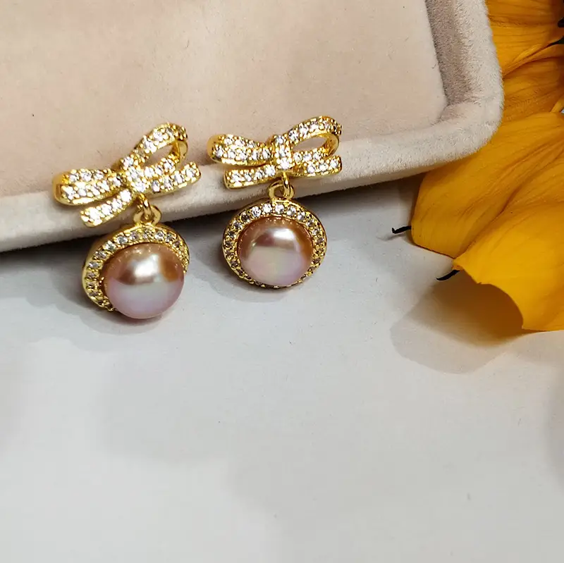 Natural Freshwater Bow Pearl Earrings for Women - Image 3