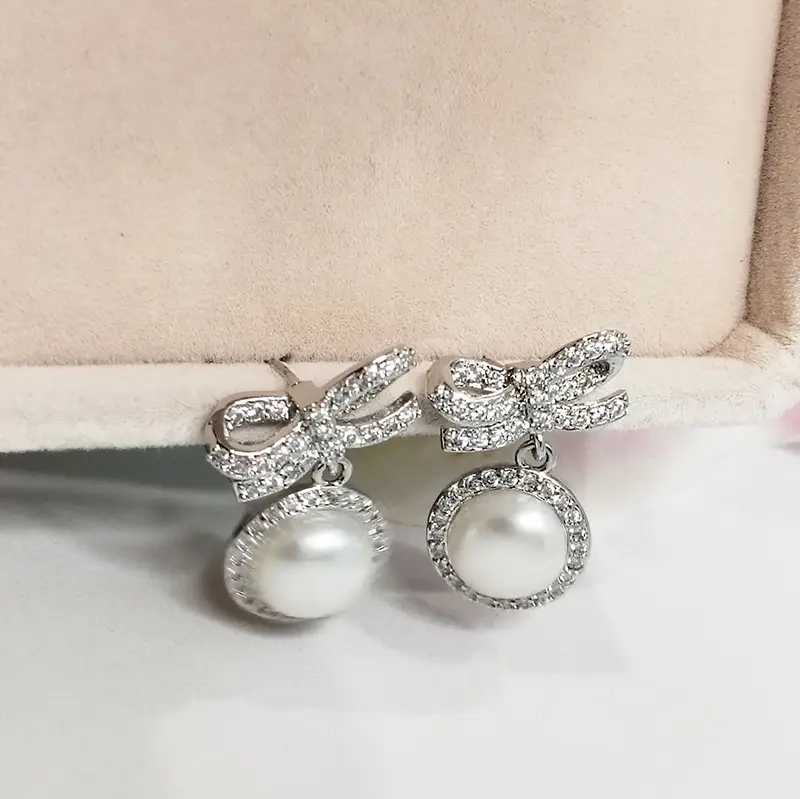 Natural Freshwater Bow Pearl Earrings for Women - Image 4