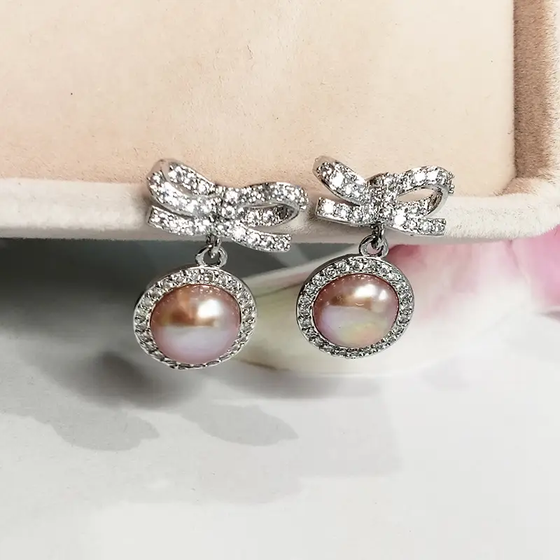 Natural Freshwater Bow Pearl Earrings for Women - Image 6