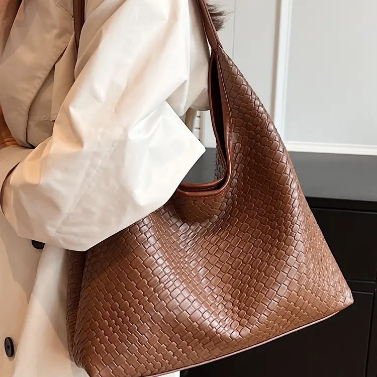 Black Embossed Leather Shoulder Bag for Women