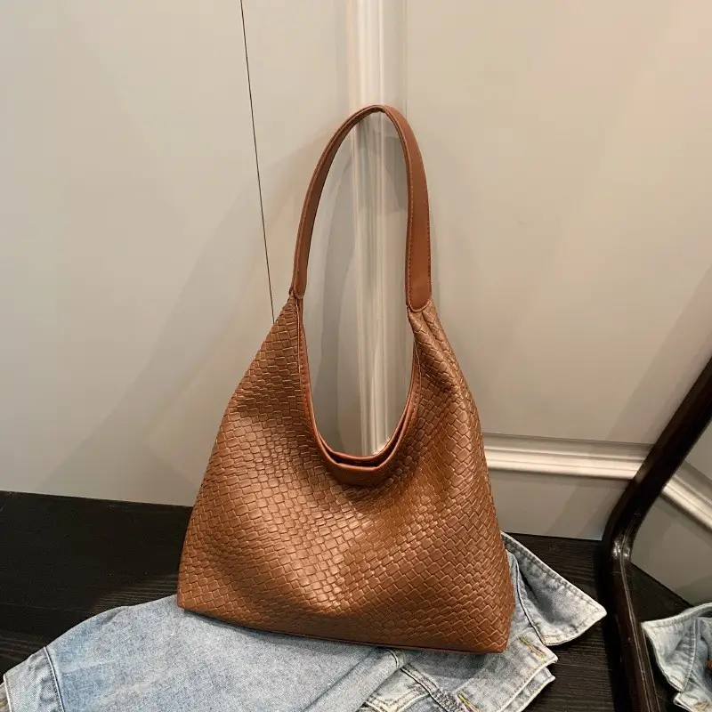 Black Embossed Leather Shoulder Bag for Women
