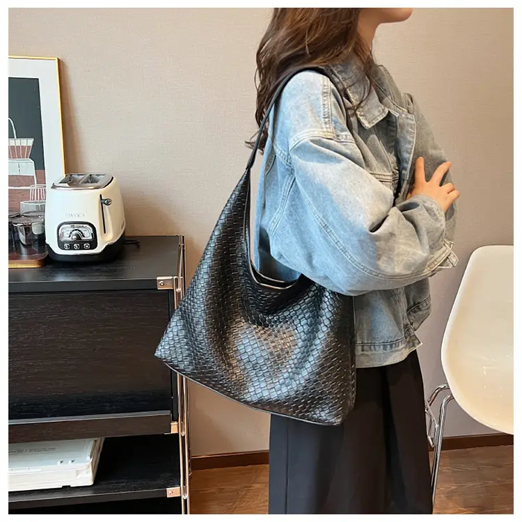 Black Embossed Leather Shoulder Bag for Women — feature 29