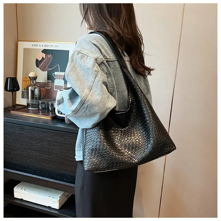 Black Embossed Leather Shoulder Bag for Women — feature 30