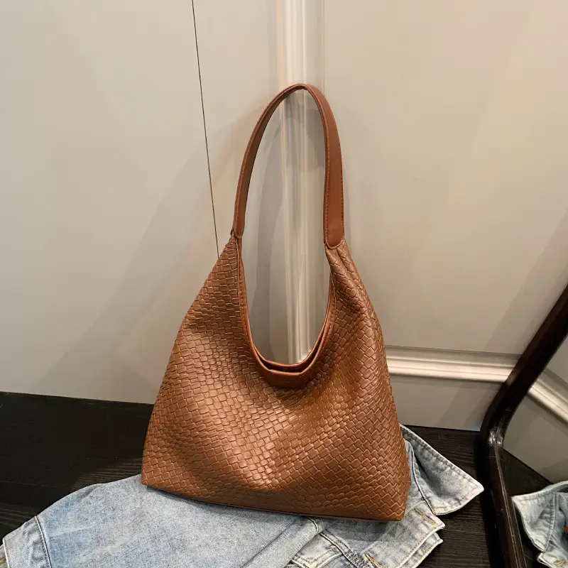 Black Embossed Leather Shoulder Bag for Women