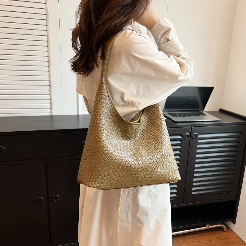 Black Embossed Leather Shoulder Bag for Women