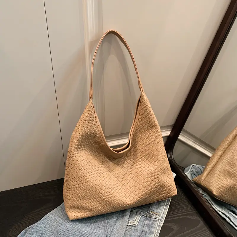 Black Embossed Leather Shoulder Bag for Women