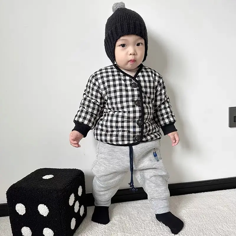 Boys' Plaid Winter Padded Jacket Cotton Western Style - Image 3