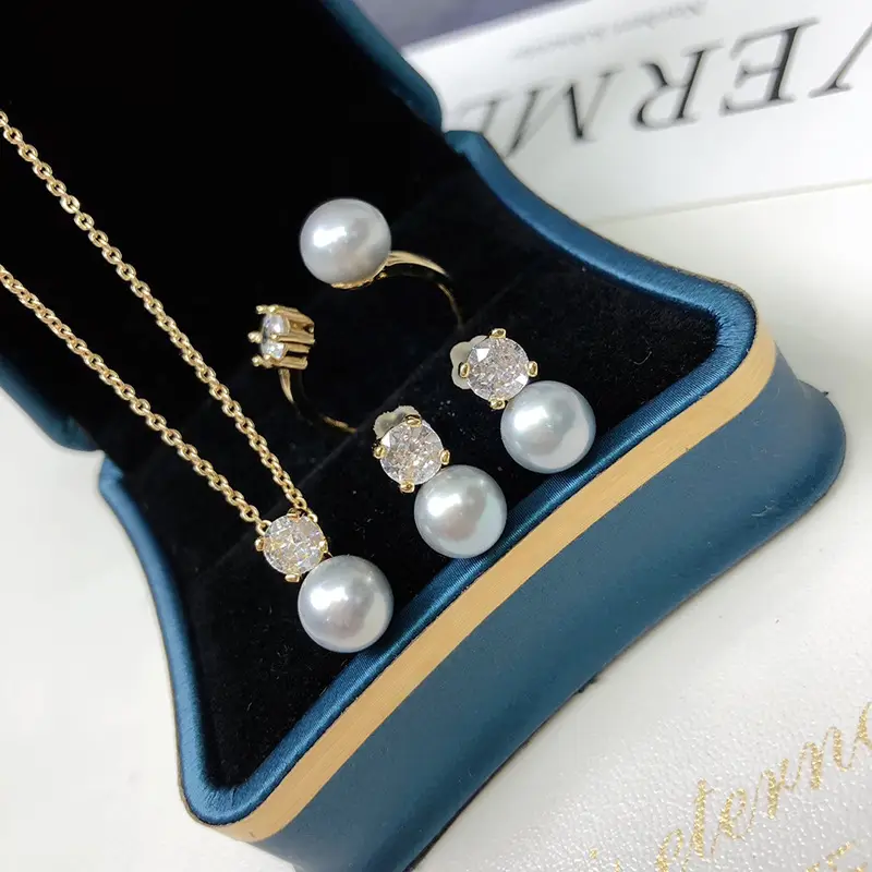 Pearl Earrings Set with Diamond Stoppers Light Luxury Fashion Jewelry - Image 2
